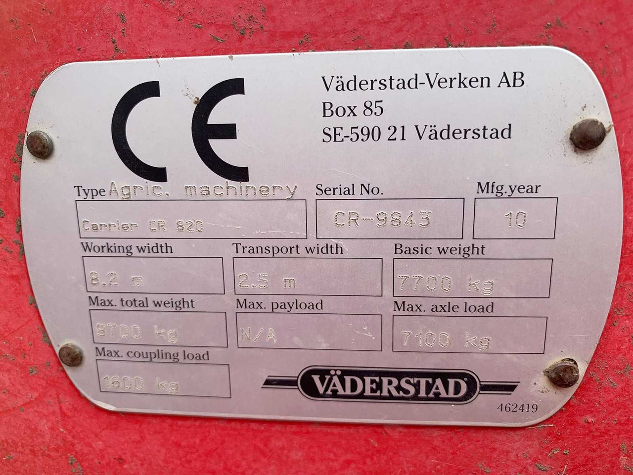 Vaderstad Carrier CR 820 - Δασική ρυμούλκα: φωτογραφία 5 Vaderstad Carrier CR 820 - Δασική ρυμούλκα: φωτογραφία 5
