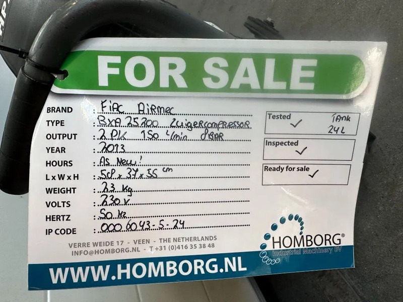 Αεροσυμπιεστής Airmec FIAC BXA 25200 Elektrische Zuigercompressor 2 PK 150 L / min 8 Bar: φωτογραφία 9 Αεροσυμπιεστής Airmec FIAC BXA 25200 Elektrische Zuigercompressor 2 PK 150 L / min 8 Bar: φωτογραφία 9