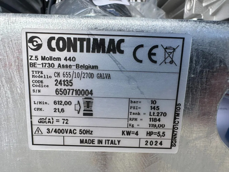 Contimac CM 655 / 10 / 270D Galva 4 kW 650 L / min 10 Bar Zuigercompressor t.b.v Agri Gegalvaniseerd - Αεροσυμπιεστής: φωτογραφία 4 Contimac CM 655 / 10 / 270D Galva 4 kW 650 L / min 10 Bar Zuigercompressor t.b.v Agri Gegalvaniseerd - Αεροσυμπιεστής: φωτογραφία 4