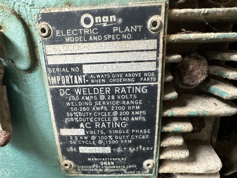 GENERATOR Onan Portaweld 200 Las generator Welding generator 200 Amp Benzine Petrol - Βιομηχανική γεννήτρια: φωτογραφία 3 GENERATOR Onan Portaweld 200 Las generator Welding generator 200 Amp Benzine Petrol - Βιομηχανική γεννήτρια: φωτογραφία 3