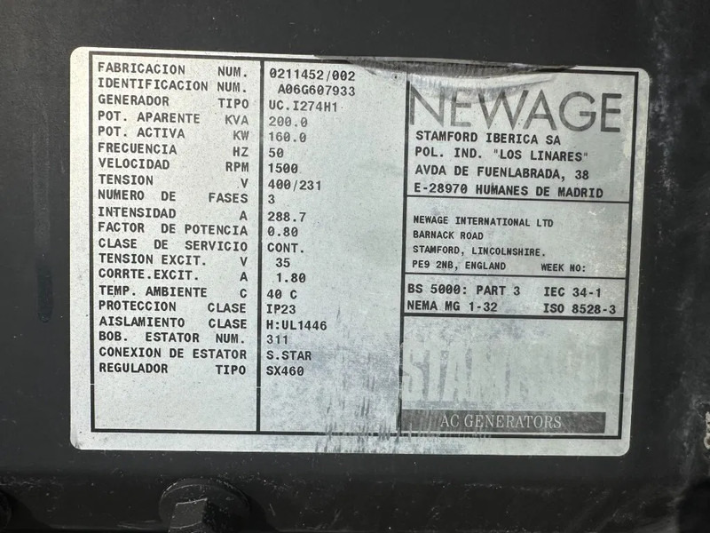 Βιομηχανική γεννήτρια Himoinsa Iveco NEF 60 TE2 Stamford 200 kVA generatorset: φωτογραφία 11