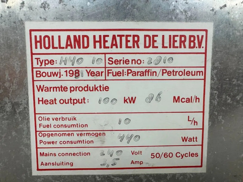 Holland Holland Heater HHO 10 Kachel 100 kW Diesel Heater - Θερμάστρα κατασκευή: φωτογραφία 5 Holland Holland Heater HHO 10 Kachel 100 kW Diesel Heater - Θερμάστρα κατασκευή: φωτογραφία 5