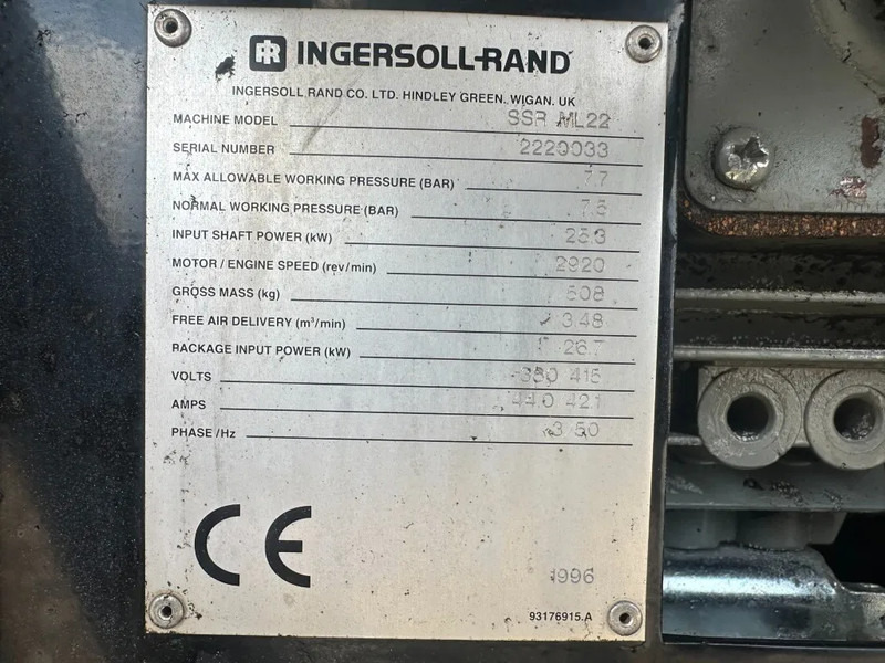 Ingersoll Rand SSR ML22 Elektrische Schroefcompressor 25 kW 3480 L / min 7.5 Bar - Αεροσυμπιεστής: φωτογραφία 4 Ingersoll Rand SSR ML22 Elektrische Schroefcompressor 25 kW 3480 L / min 7.5 Bar - Αεροσυμπιεστής: φωτογραφία 4