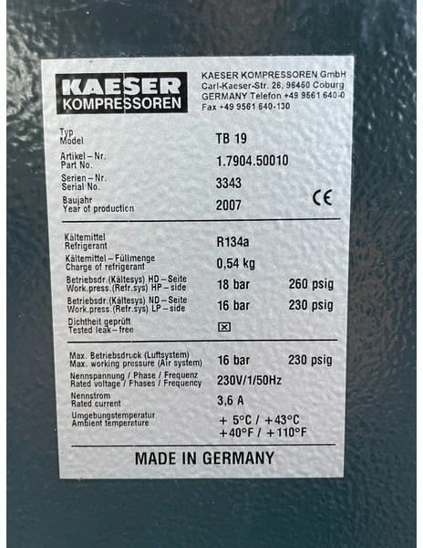 Kaeser TB19 - elektrische luchtdroger 16 Bar 2100 L/min. - Αεροσυμπιεστής: φωτογραφία 4 Kaeser TB19 - elektrische luchtdroger 16 Bar 2100 L/min. - Αεροσυμπιεστής: φωτογραφία 4