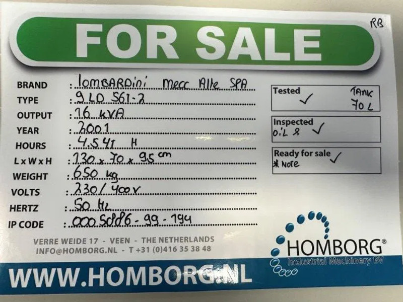 Βιομηχανική γεννήτρια Lombardini 9LD 561-2 Mecc Alte Spa 16 kVA generatorset: φωτογραφία 13