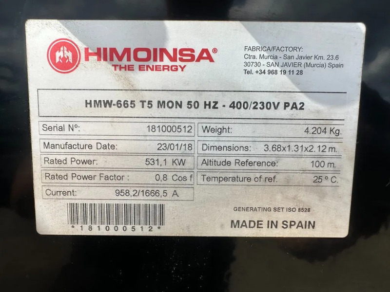 MTU 12V1600 G20F Himoinsa 700 kVA generatorset New ! Overstock ! - Βιομηχανική γεννήτρια: φωτογραφία 3 MTU 12V1600 G20F Himoinsa 700 kVA generatorset New ! Overstock ! - Βιομηχανική γεννήτρια: φωτογραφία 3