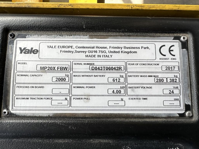Yale MP 20 X FBW 2 ton Palletwagen Elektra Pallettruck Meerijder - Παλετοφόρο: φωτογραφία 5 Yale MP 20 X FBW 2 ton Palletwagen Elektra Pallettruck Meerijder - Παλετοφόρο: φωτογραφία 5