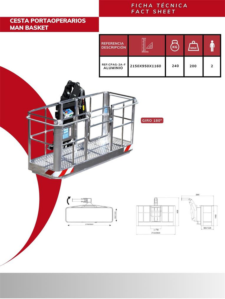 180º Self-leveling Aluminum Man Basket CPAG-2A-F - Παρελκόμενα για Γερανός παπαγάλος: φωτογραφία 3 180º Self-leveling Aluminum Man Basket CPAG-2A-F - Παρελκόμενα για Γερανός παπαγάλος: φωτογραφία 3
