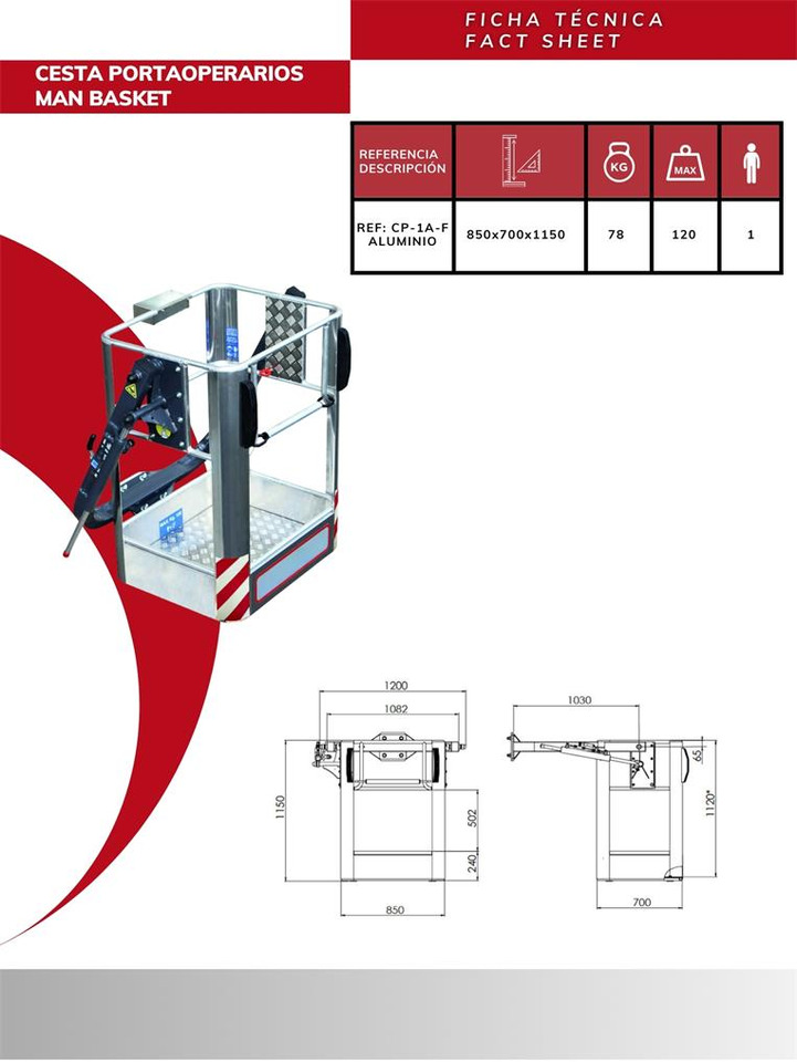 Aluminum operator basket CP-1A-F - Παρελκόμενα για Γερανός παπαγάλος: φωτογραφία 3 Aluminum operator basket CP-1A-F - Παρελκόμενα για Γερανός παπαγάλος: φωτογραφία 3