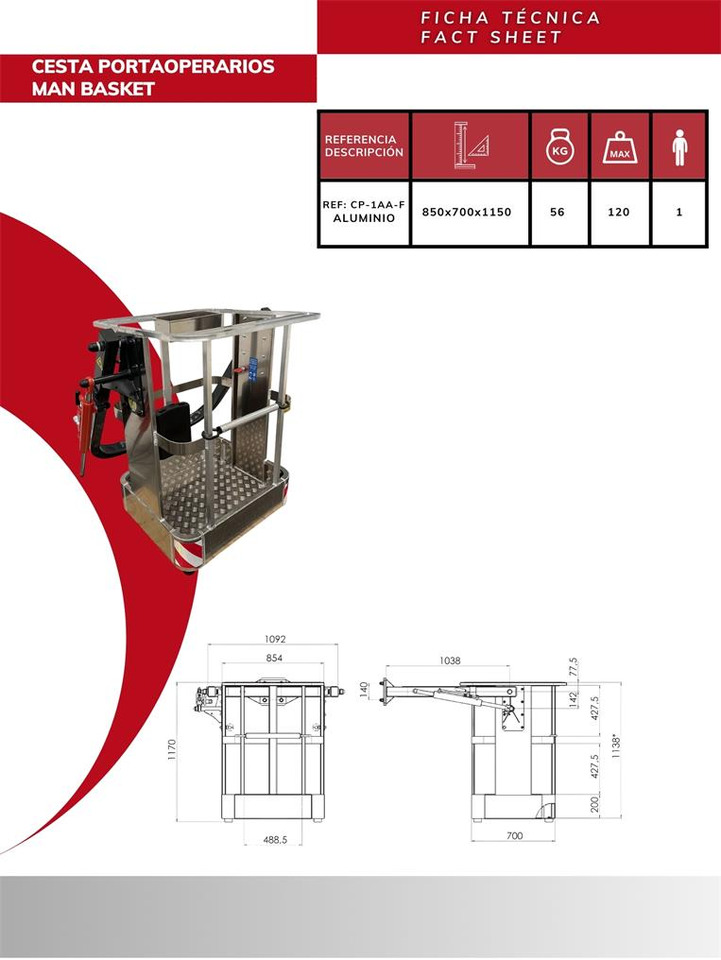 Aluminum operator basket CP-1AA-F - Παρελκόμενα για Γερανός παπαγάλος: φωτογραφία 3 Aluminum operator basket CP-1AA-F - Παρελκόμενα για Γερανός παπαγάλος: φωτογραφία 3
