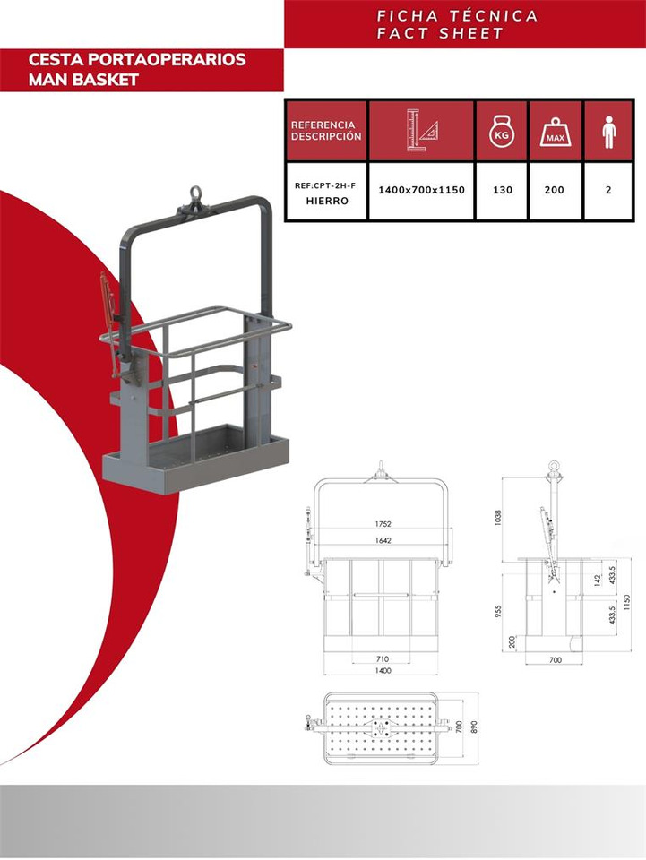 Iron suspended man basket for tower cranes CPT-2H-F - Παρελκόμενα για Γερανός παπαγάλος: φωτογραφία 3 Iron suspended man basket for tower cranes CPT-2H-F - Παρελκόμενα για Γερανός παπαγάλος: φωτογραφία 3