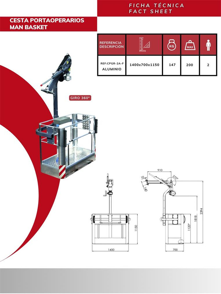 Rotating Height-Adjustable Man Basket CPGR-2A-F - Παρελκόμενα για Γερανός παπαγάλος: φωτογραφία 3 Rotating Height-Adjustable Man Basket CPGR-2A-F - Παρελκόμενα για Γερανός παπαγάλος: φωτογραφία 3