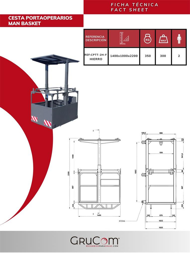 Suspended iron man basket for tower cranes CPTT-2H-F - Παρελκόμενα για Γερανός παπαγάλος: φωτογραφία 3 Suspended iron man basket for tower cranes CPTT-2H-F - Παρελκόμενα για Γερανός παπαγάλος: φωτογραφία 3