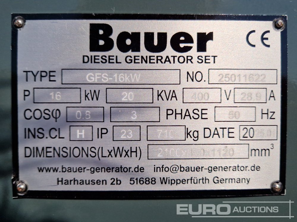 Βιομηχανική γεννήτρια Unused Bauer GFS-16KW: φωτογραφία 15