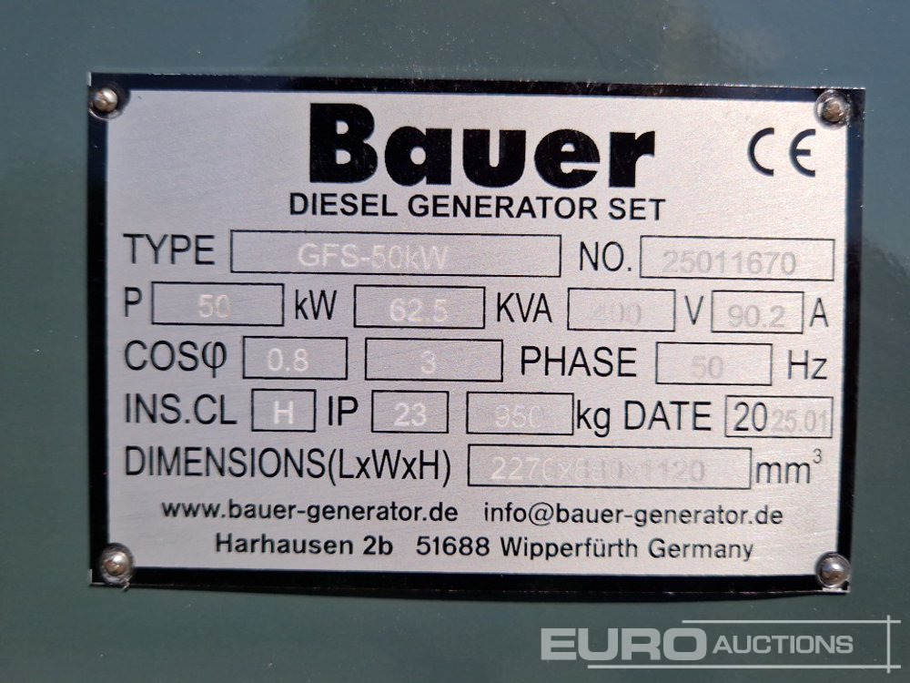 Βιομηχανική γεννήτρια Unused Bauer GFS-50KW: φωτογραφία 15