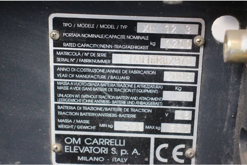 Ηλεκτροκίνητο περονοφόρο OM Carrelli XE 12 3: φωτογραφία 17